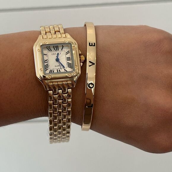 Accessories - Panthere Classic Gold Watch & LOVE Bracelet Set - Timeless Luxury